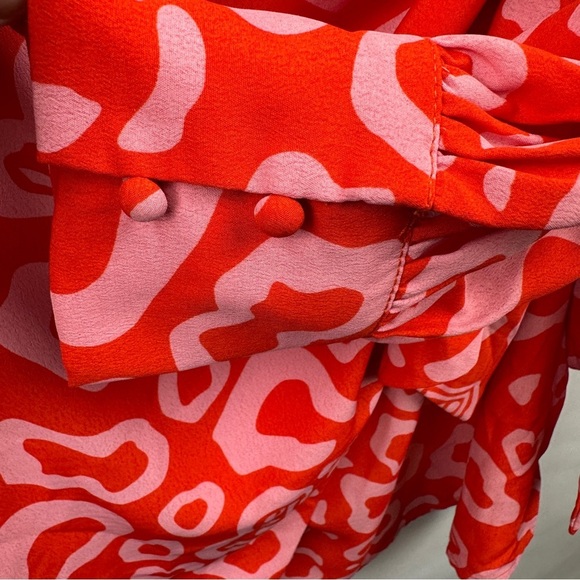 Red & Pink Never Fully Dressed Wrap Shirt Mini Dress | US Size Large - Picture 6 of 12